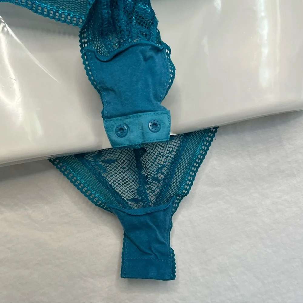 Intimately Free People FP No Trace Lace Bodysuit Teal Blue XS OB831127 SHEER EUC